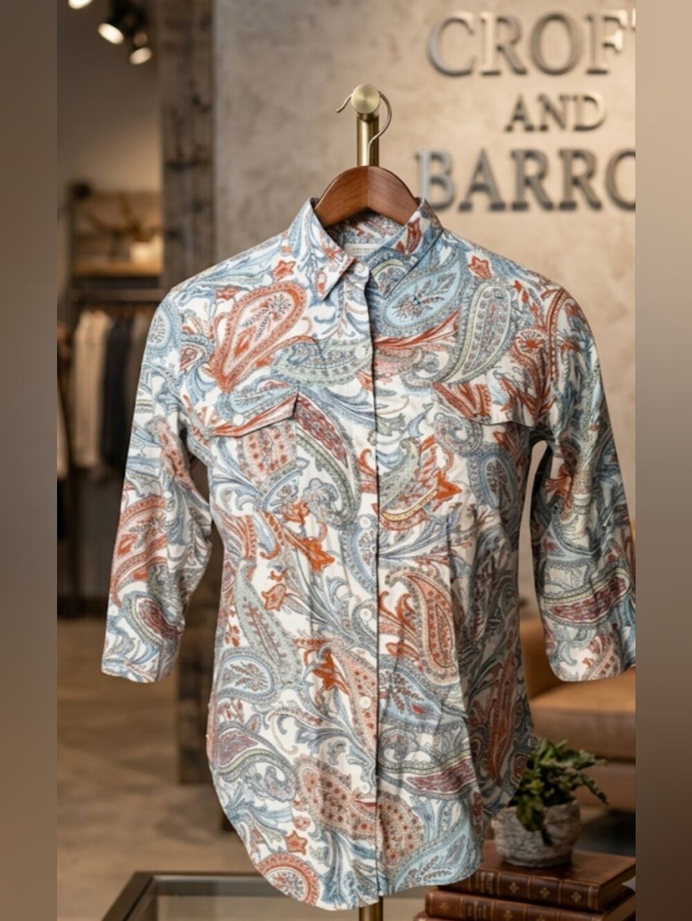 Croft & Barrow Paisley 3/4-Sleeve Button-Up Shirt Size XL
